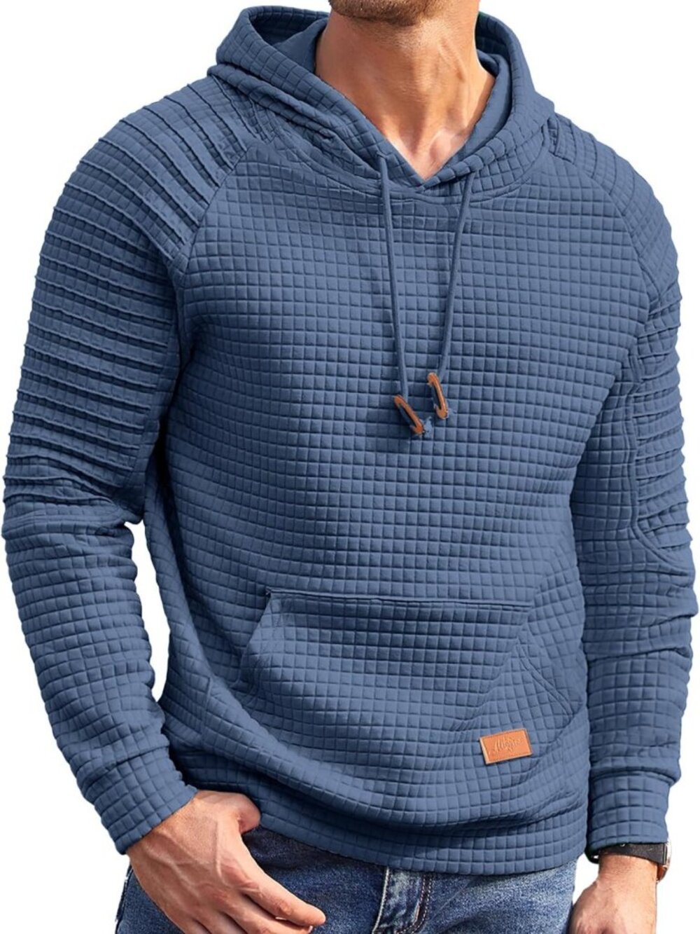 Cozy Men's Pullover Hoodie | Casual Long Sleeve Waffle Knit Sweatshirt with
